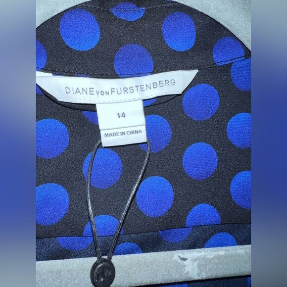Diane Von Furstenberg Polka Dot Silk Wide Leg Jumpsuit Blue Black Sheer 14 NWT - Picture 7 of 15